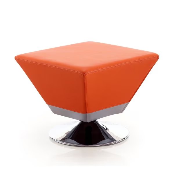 Diamond Swivel Ottoman in Orange and Polished Chrome, Manhattan Comfort, Mfr#: OT002-OR